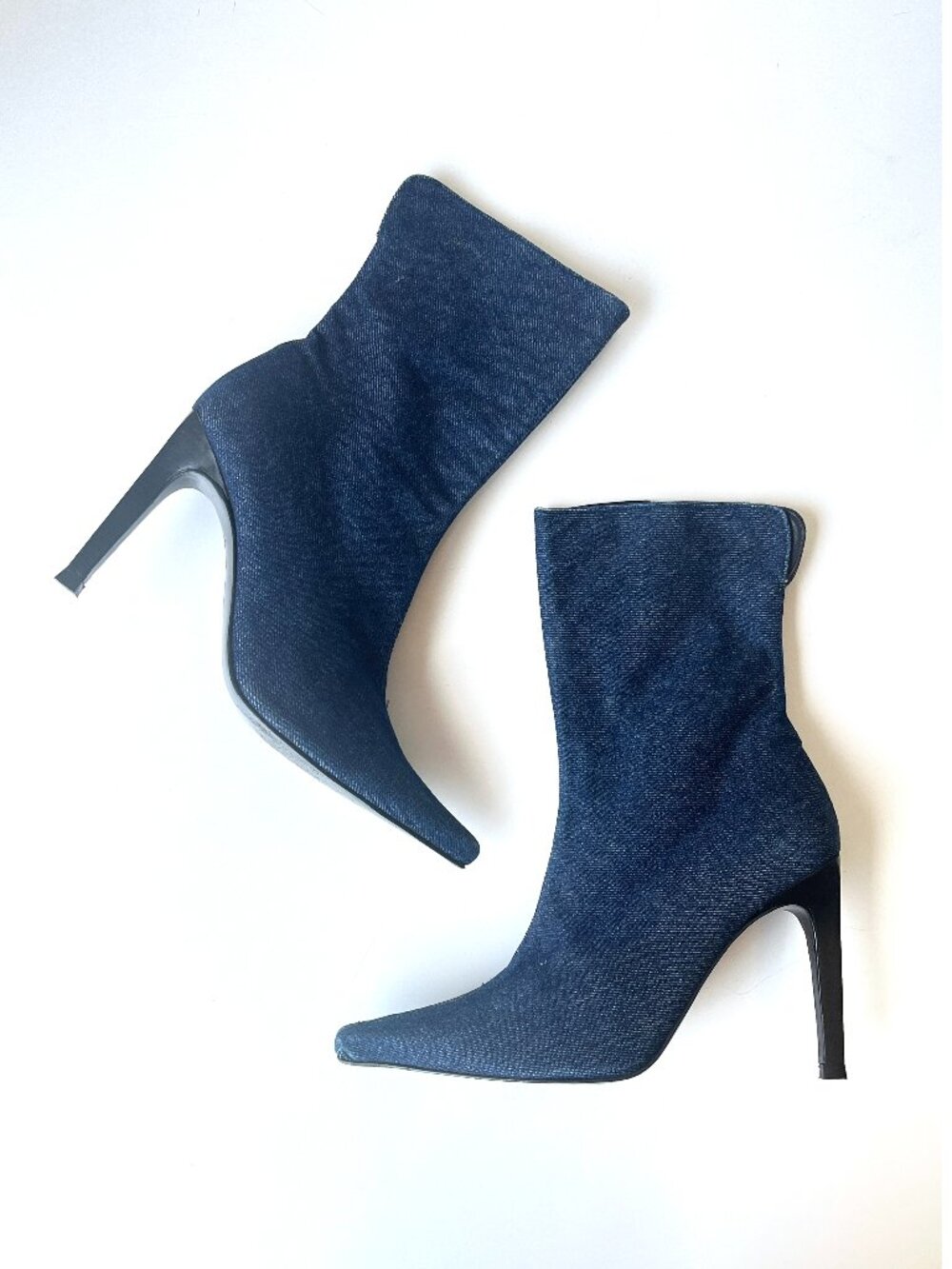 Vintage Y2K David Aaron Denim Pointed Toe High Heeled Stiletto Ankle Boots 7.5